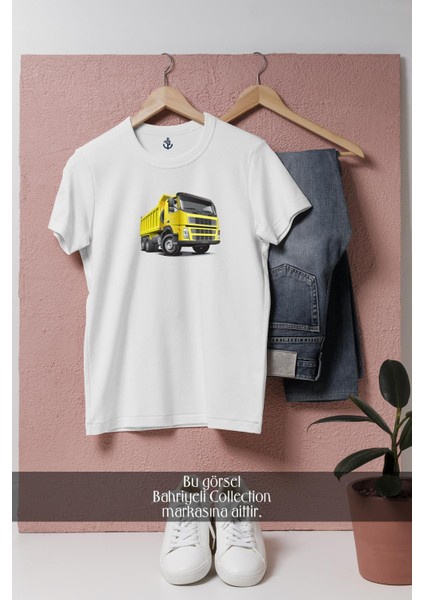 Oversize Sarı Hafriyat Kamyonu Tasarımlı Unisex T-Shirt fiyatları