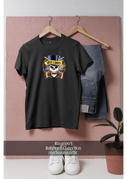 Oversize Guns N' Roses Kuru Kafa Logo Tasarımlı Unisex T-Shirt