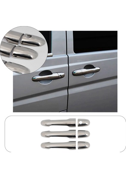 Mercedes Vito W639 Uyumlu 2004-2010 Krom Kapı Kolu 3 Kapı Paslanmaz Çelik