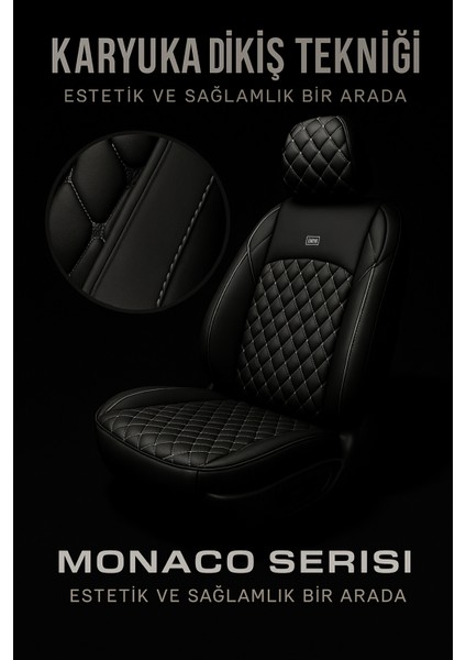 Toyota Corolla 5 Kapı (2001 Öncesi) 1990–2001 Monaco Serisi Eviza Siyah Beyaz Koltuk Kılıfı modelleri