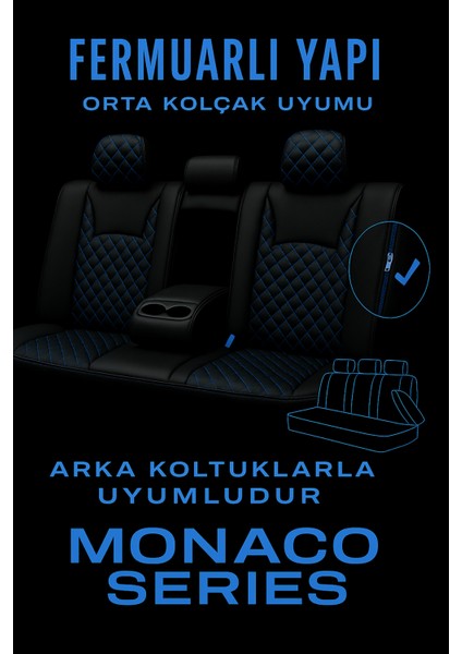 Ds Automobiles Ds 7 Crossback 2018–SONRASI Monaco Serisi Eviza Siyah Mavi Koltuk Kılıfı