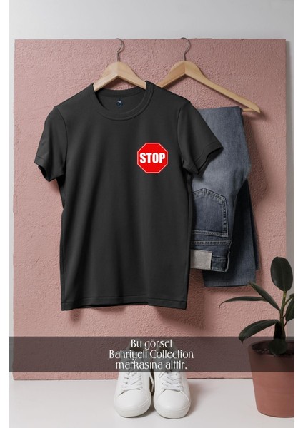 Oversize Stop - Dur Tabela Cep Tasarımlı Unisex T-Shirt