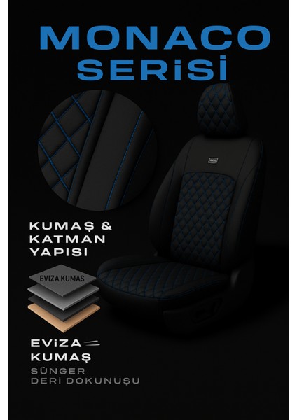 Suzuki Vi̇tara 2016 ve Sonrası Monaco Serisi Eviza Siyah Mavi Koltuk Kılıfı fiyatları