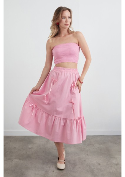 Beli Lastikli Kurdeleli Etek