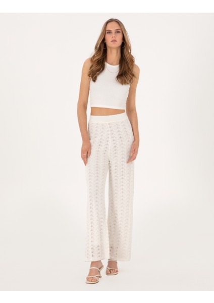 Kadın Beyaz Loose Fit Triko Pantolon 50305606-VR013
