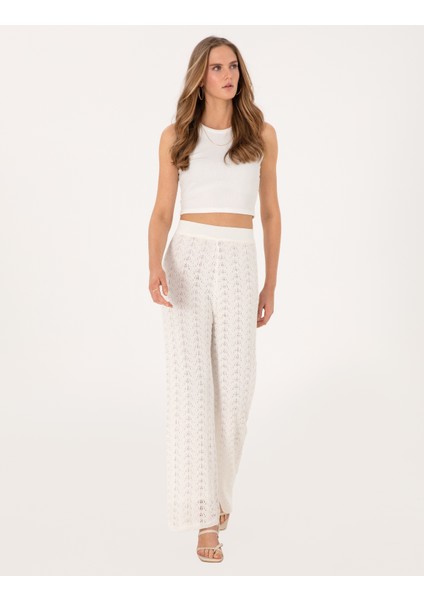 Kadın Beyaz Loose Fit Triko Pantolon 50305606-VR013 modelleri