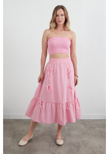 Beli Lastikli Kurdeleli Etek