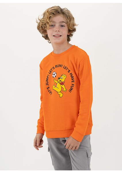 Baskılı Erkek Turuncu Sweatshırt HRBTXT305 Haribo Çocuk Sweatshirt