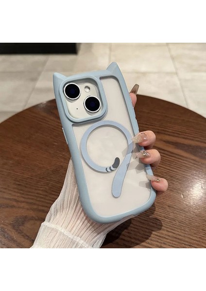 Apple iPhone 14 Plus Uyumlu Kılıf Zebana Magicat Silikon Kılıf (Kablosuz Şaj Destekli) Açık Mavi