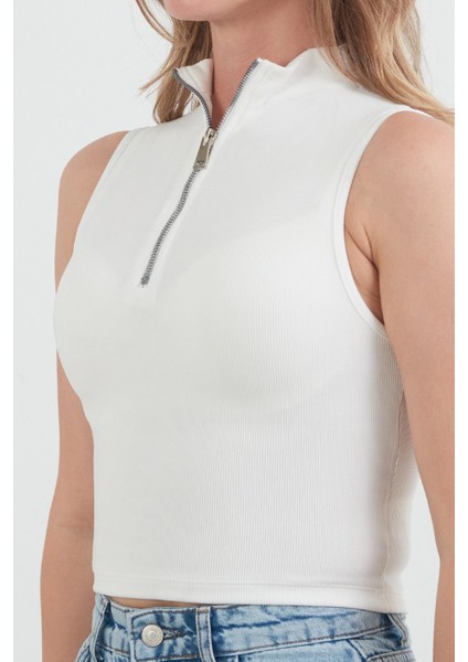 Fitilli Yarım Fermuarlı Kolsuz Bluz indirimleri