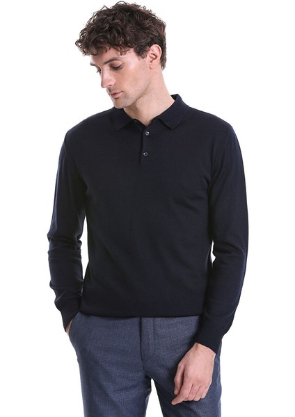 Lacivert Regular Fit Düz Polo Yaka Triko Kazak modelleri