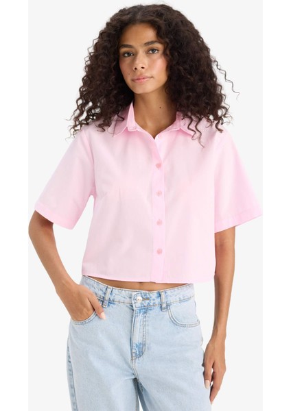 Regular Fit Gömlek Yaka Poplin Kısa Kollu Gömlek F8580AX25SM modelleri