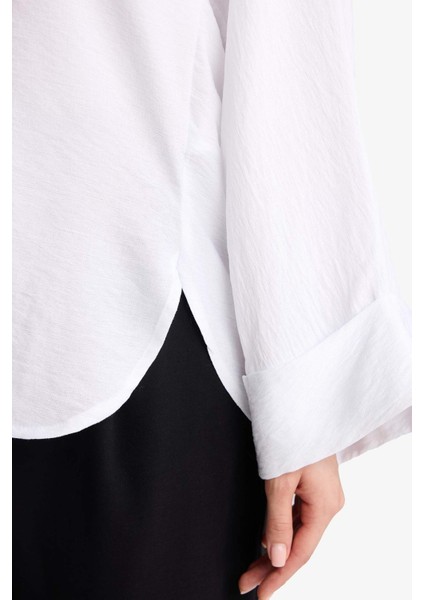 Relax Fit Basic Düz Keten Karışımlı Uzun Kollu Tesettür Gömlek Tunik D9702AX25SM indirimleri