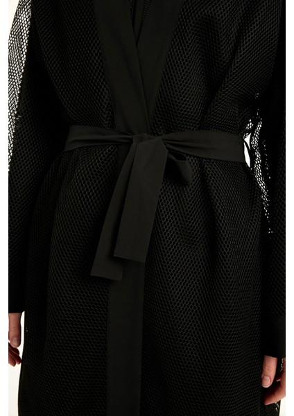 Siyah Tül Kimono – Tesettür Plaj Kimonosu | Ferah ve Şık P2501-1
