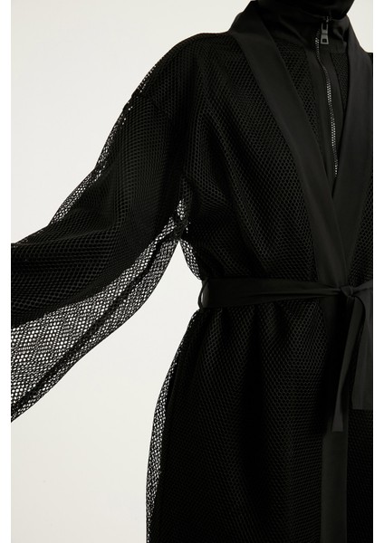 Siyah Tül Kimono – Tesettür Plaj Kimonosu | Ferah ve Şık P2501-1