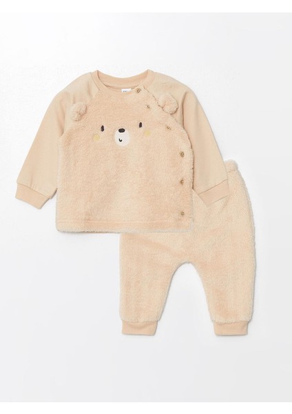 Pelüş Erkek Bebek Hırka ve Pantolon 2'li Takım (W4)