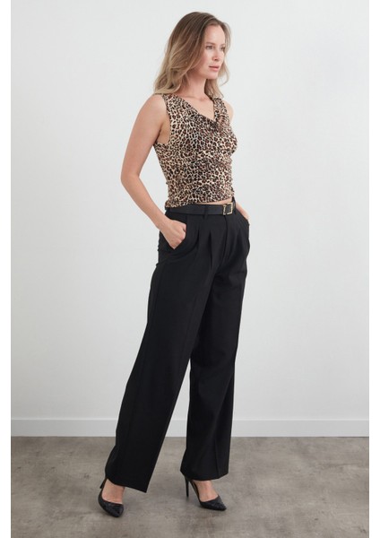 Leopar Desenli Drapeli Degaje Yaka Bluz modelleri