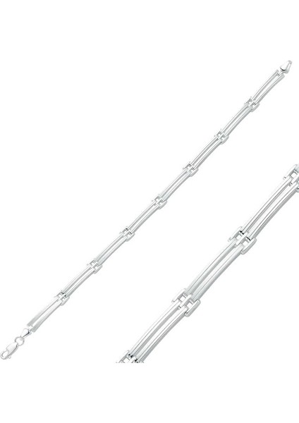 Gümüş Iki Sıra Erkek Bileklik