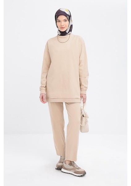 Bej-Pis Dikişli Eşofman Takımı