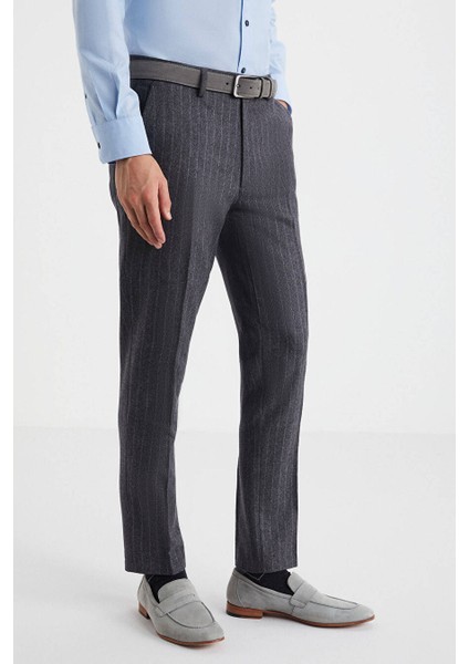 Kaşmir Karışım Flanel Chino Gri Çizgili Pantolon modelleri