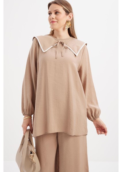 Vizon-Seyyar Yakalı Kolu Lastikli Modal Tunik fiyatları