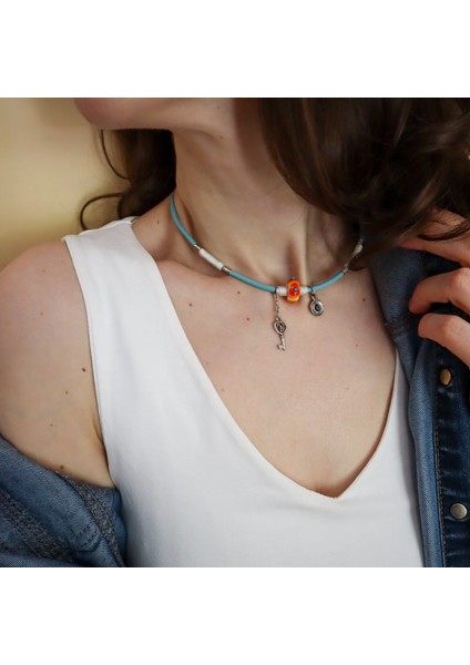Rajewelery Nazar Boncuklu Renkli Cam & Deri Choker – Genç Stil fırsatları