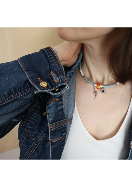 Rajewelery Nazar Boncuklu Renkli Cam & Deri Choker – Genç Stil indirimleri