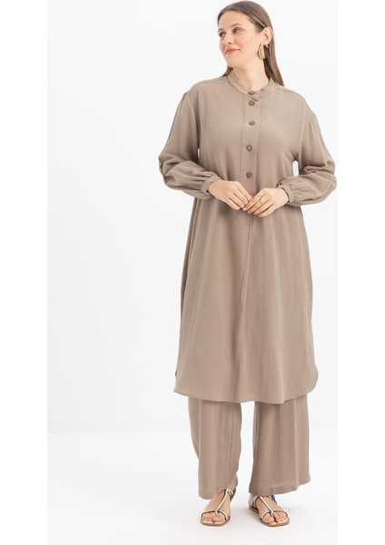 Vizon-Yarım Patlı Yırtmaçlı Keten Tunik