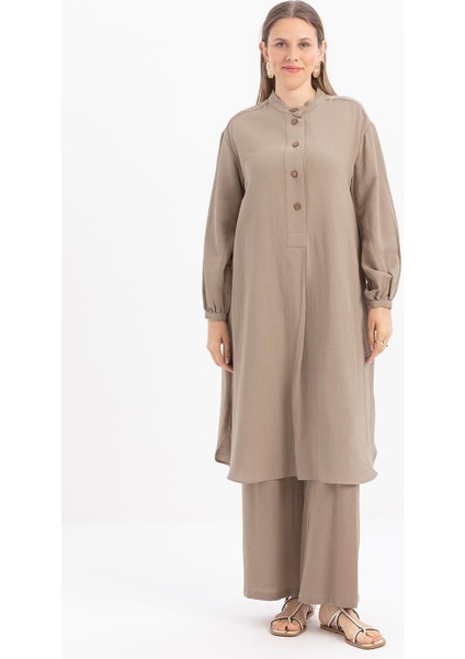 Vizon-Yarım Patlı Yırtmaçlı Keten Tunik fiyatları