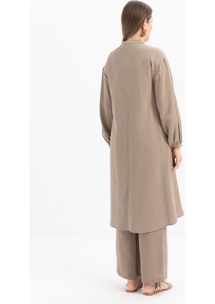 Vizon-Yarım Patlı Yırtmaçlı Keten Tunik fırsatları