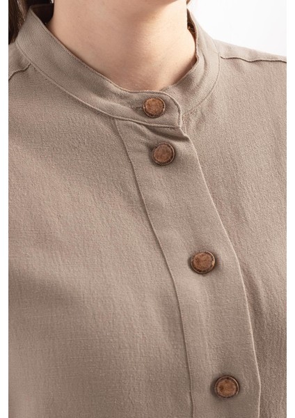 Vizon-Yarım Patlı Yırtmaçlı Keten Tunik indirimleri