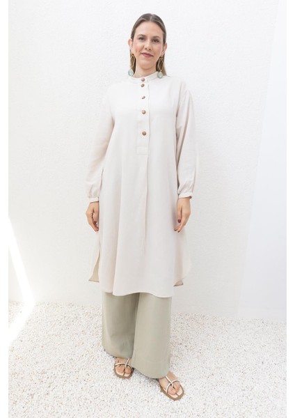 Taş-Yarım Patlı Yırtmaçlı Keten Tunik fiyatları