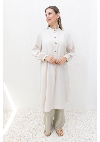 Taş-Yarım Patlı Yırtmaçlı Keten Tunik modelleri