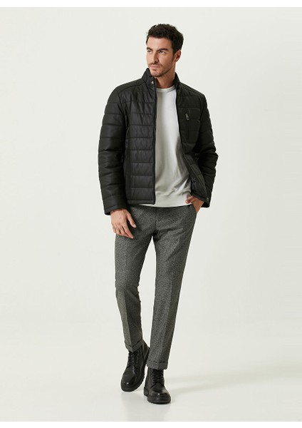 Normal Bel Duble Paça Slim Fit Siyah - Gri Erkek Pantolon 1084295