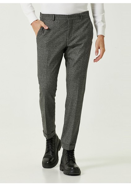 Normal Bel Duble Paça Slim Fit Siyah - Gri Erkek Pantolon 1084295