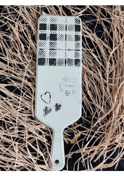 Elaca Ahşap Sunumluk Tepsi El Yapımı Bej Siyah Servis Tepsisi Sunumluk