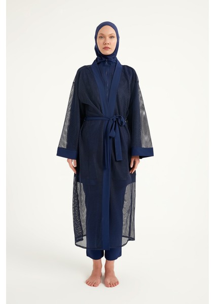 Lacivert Tül Kimono – Tesettür Plaj Kimonosu | Ferah ve Şık P2501-2