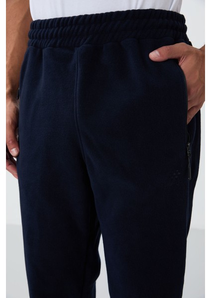 Lacivert Dik Yaka Basic Fermuar Cepli Standart Kalıp Erkek Polar Eşofman Takımı - 85193