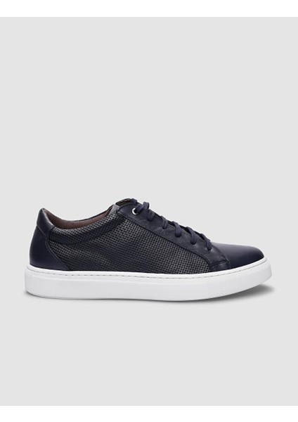%100 Hakiki Deri Lacivert Bağcıklı Erkek Sneaker