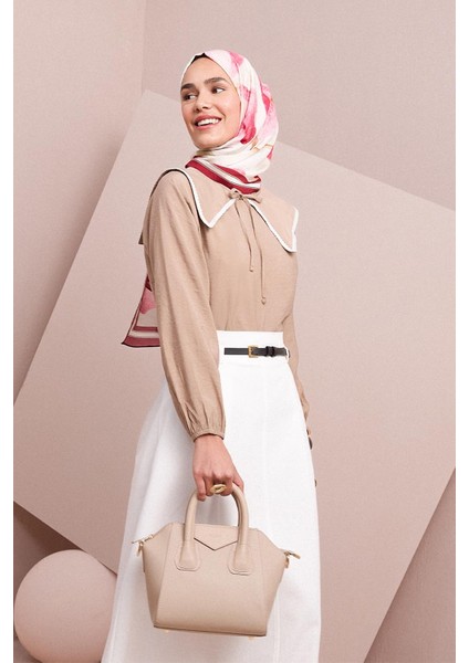 Vizon-Seyyar Yakalı Kolu Lastikli Modal Tunik