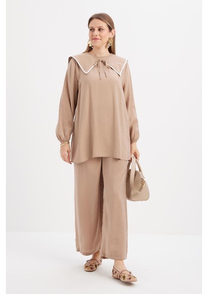 Vizon-Seyyar Yakalı Kolu Lastikli Modal Tunik modelleri