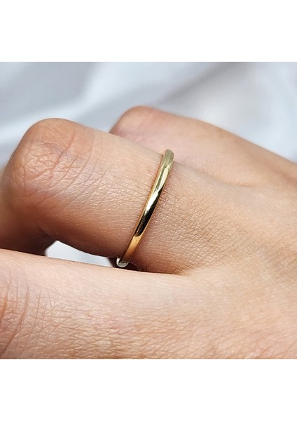 Gümüş Yüzük - 925 Ayar Klasik Içi Dolu 1.5 mm Sarı Gümüş Alyans