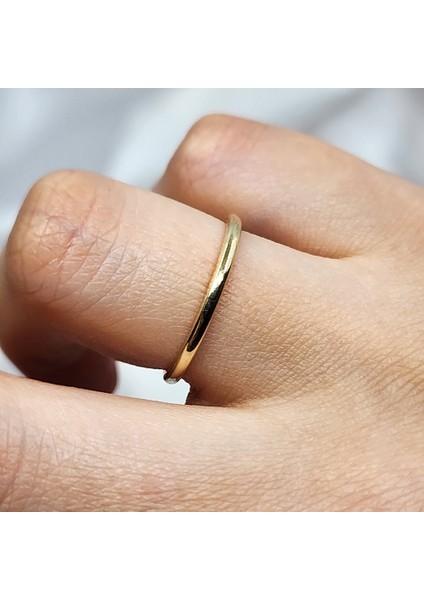 Gümüş Yüzük - 925 Ayar Klasik Içi Dolu 1.5 mm Sarı Gümüş Alyans
