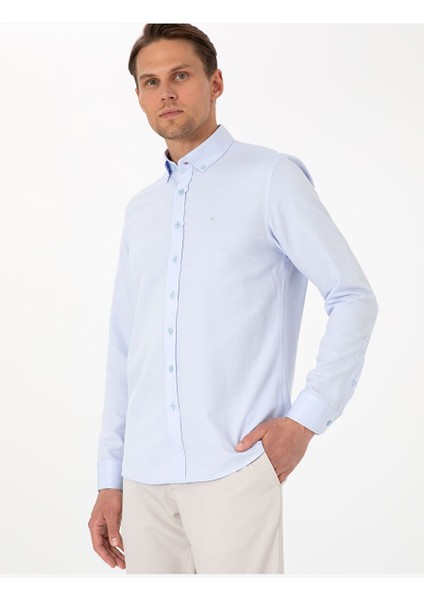 Açık Mavi Slim Fit Uzun Kollu Gömlek