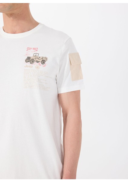 Kırık Beyaz Erkek Bisiklet Yaka Relaxed Baskılı T-Shirt J4SM-TST7239 fırsatları