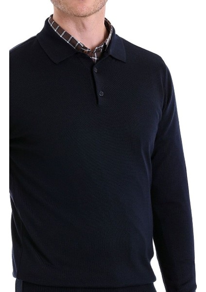 Lacivert Comfort Fit Düz Polo Yaka Yünlü Kazak fırsatları