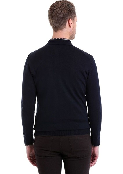 Lacivert Comfort Fit Düz Polo Yaka Yünlü Kazak indirimleri