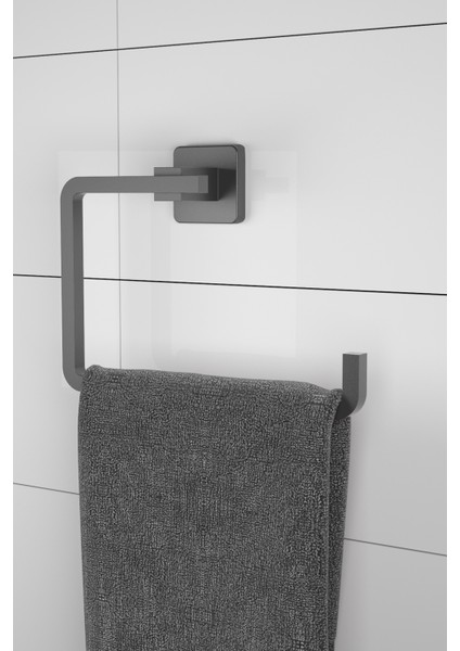 Kare Mat Siyah Ikili Askılık + Yuvarlak Havluluk + Uzun Havluluk Banyo Seti modelleri