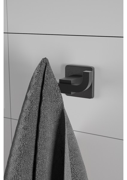 Kare Mat Siyah Ikili Askılık + Yuvarlak Havluluk + Uzun Havluluk Banyo Seti fırsatları