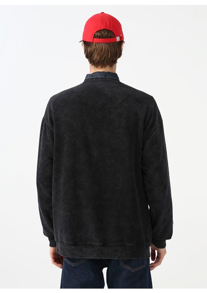 Fluffy Kapüşonlu Oversize Baskılı Antrasit Erkek Şardonlu Sweatshirt Fluffy-E-7